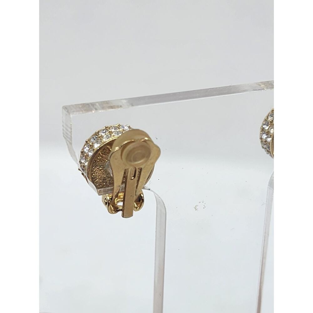 Vintage Earrings Crystal Rhinestone Pave Stud Dome Dimensional Circle Fancy - Picture 6 of 7